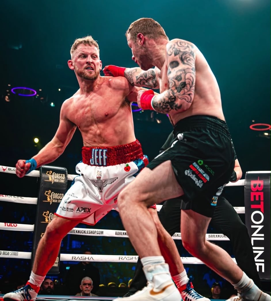 Jeff Saunders landing a punch in the ring at BKFC