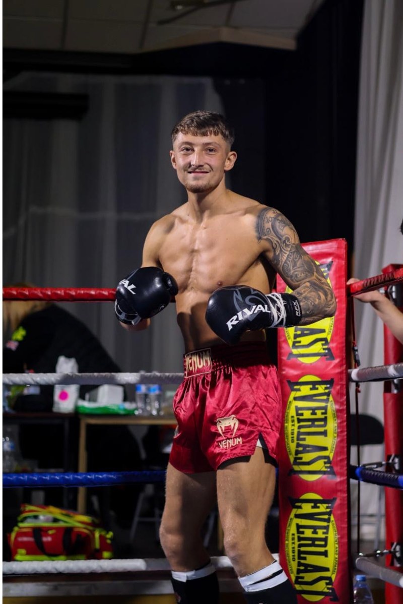 Lewis Pine in the ring, semi-pro kickboxer